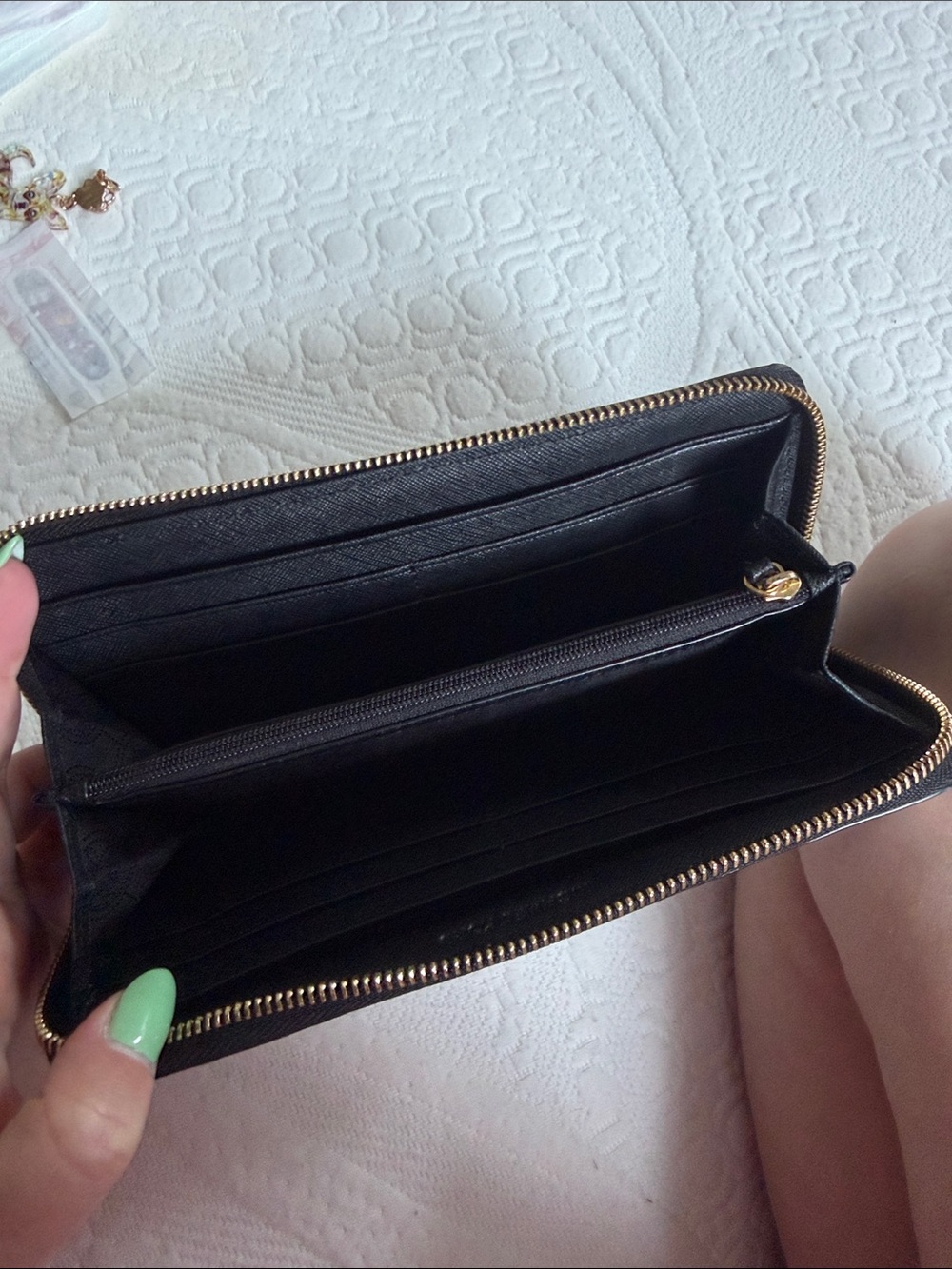Michael Kors Black and White Striped Zip-Around Wallet with Gold Logo - Picture 3 of 3